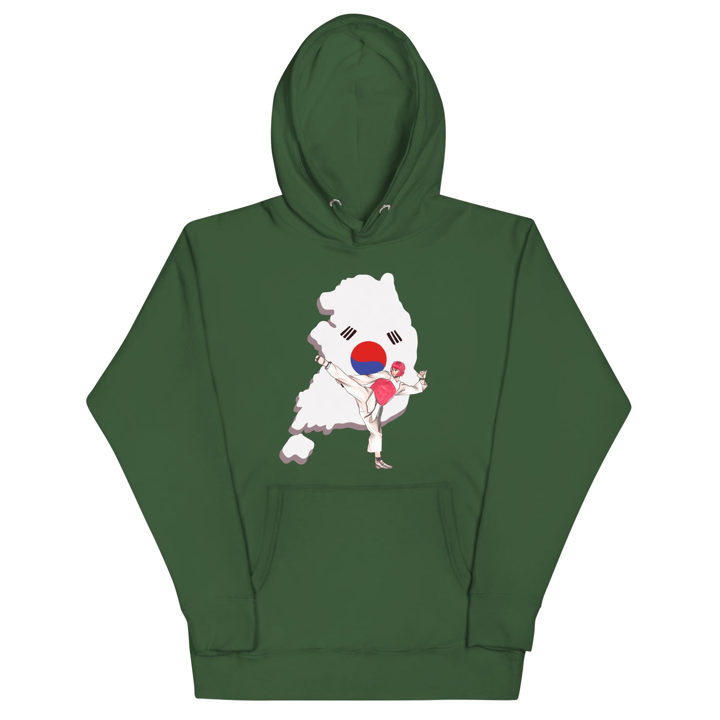Taekwondo_Hoodie_Korean_Flag_Design_cotton-heritage-m2580-i-unisex-premium-pullover-hoodie-forest-green