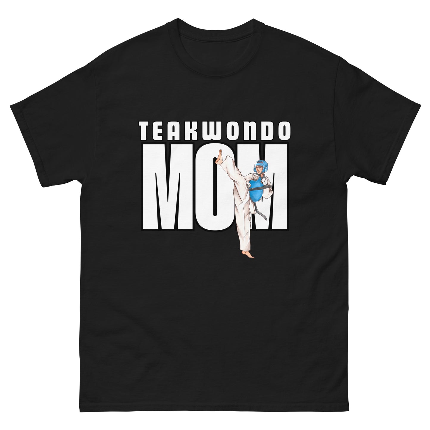 Unisex Taekwondo Mom classic-fit cotton t-shirt in martial arts-themed design for proud Taekwondo parents by FitKickor.