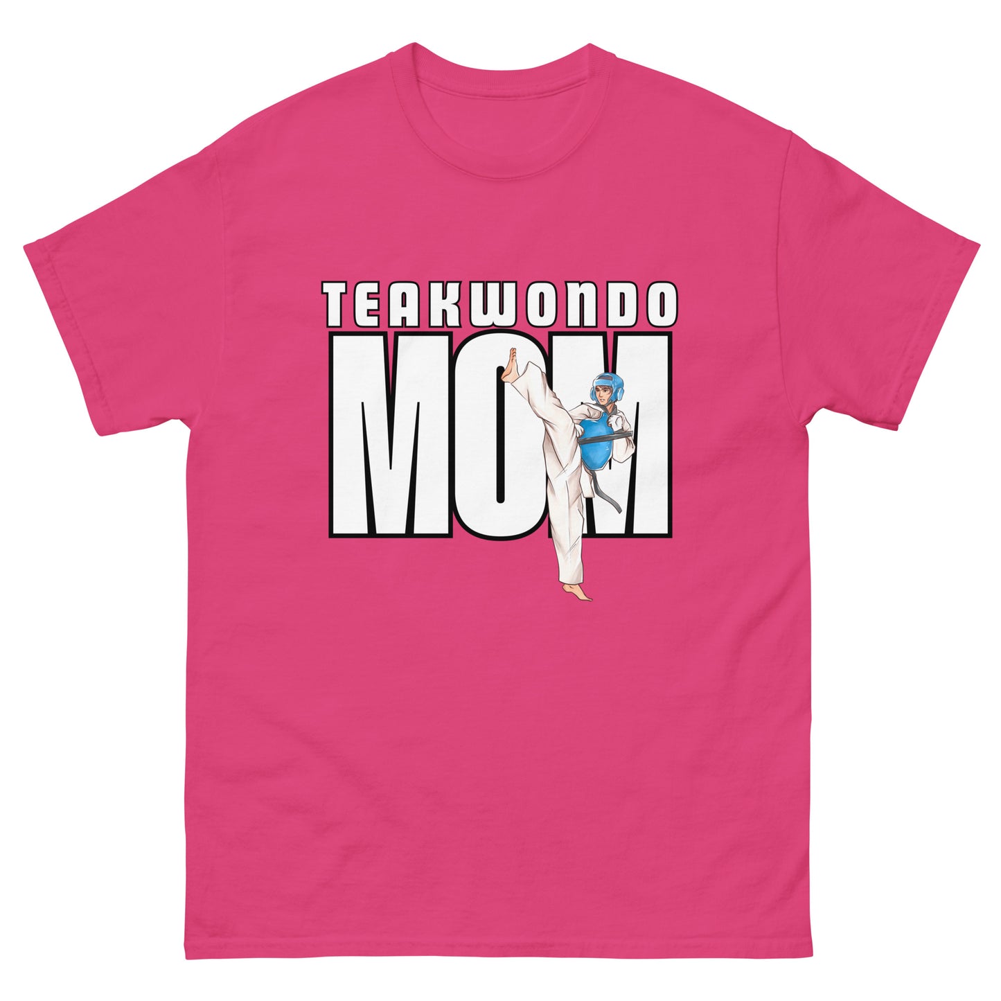 Unisex Taekwondo Mom classic-fit cotton t-shirt in martial arts-themed design for proud Taekwondo parents by FitKickor.