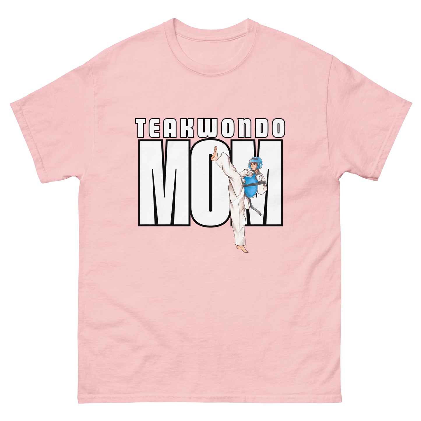Unisex Taekwondo Mom classic-fit cotton t-shirt in martial arts-themed design for proud Taekwondo parents by FitKickor.
