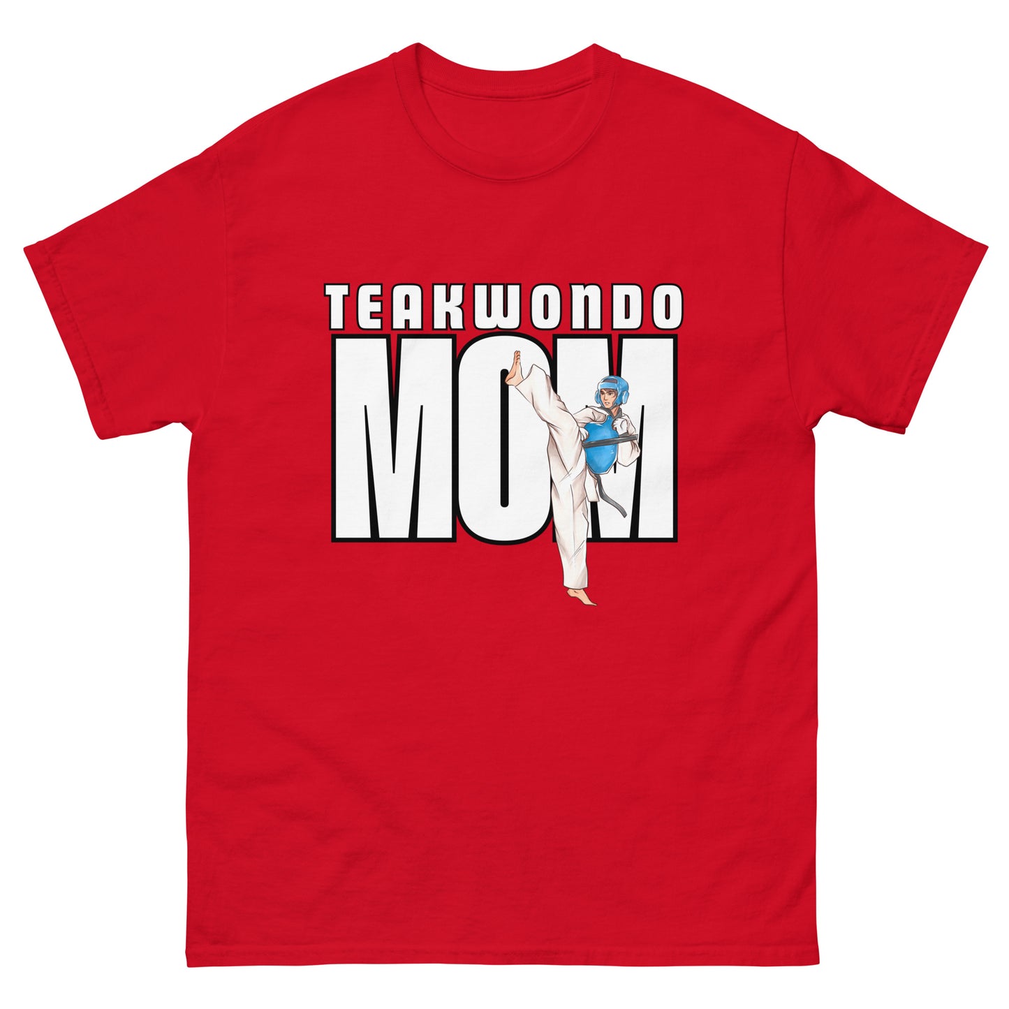 Unisex Taekwondo Mom classic-fit cotton t-shirt in martial arts-themed design for proud Taekwondo parents by FitKickor.
