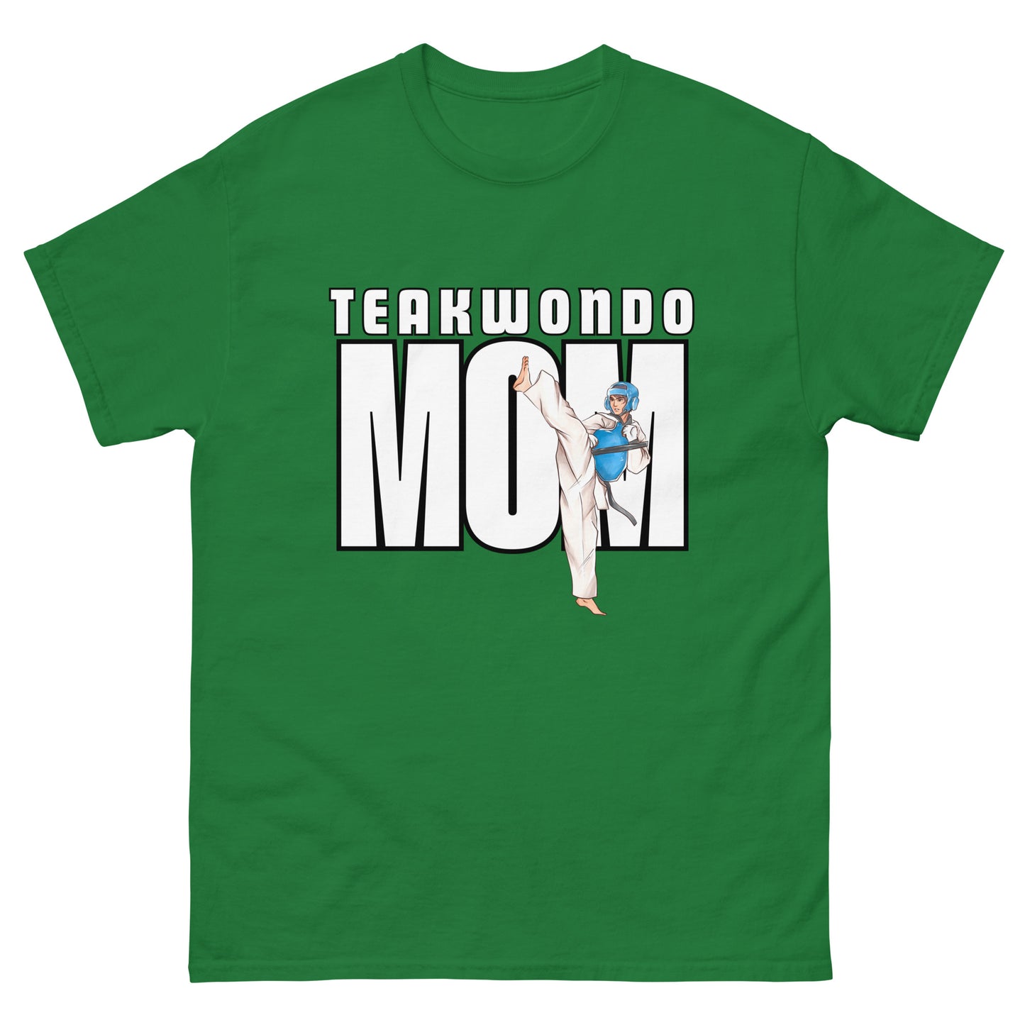 Unisex Taekwondo Mom classic-fit cotton t-shirt in martial arts-themed design for proud Taekwondo parents by FitKickor.