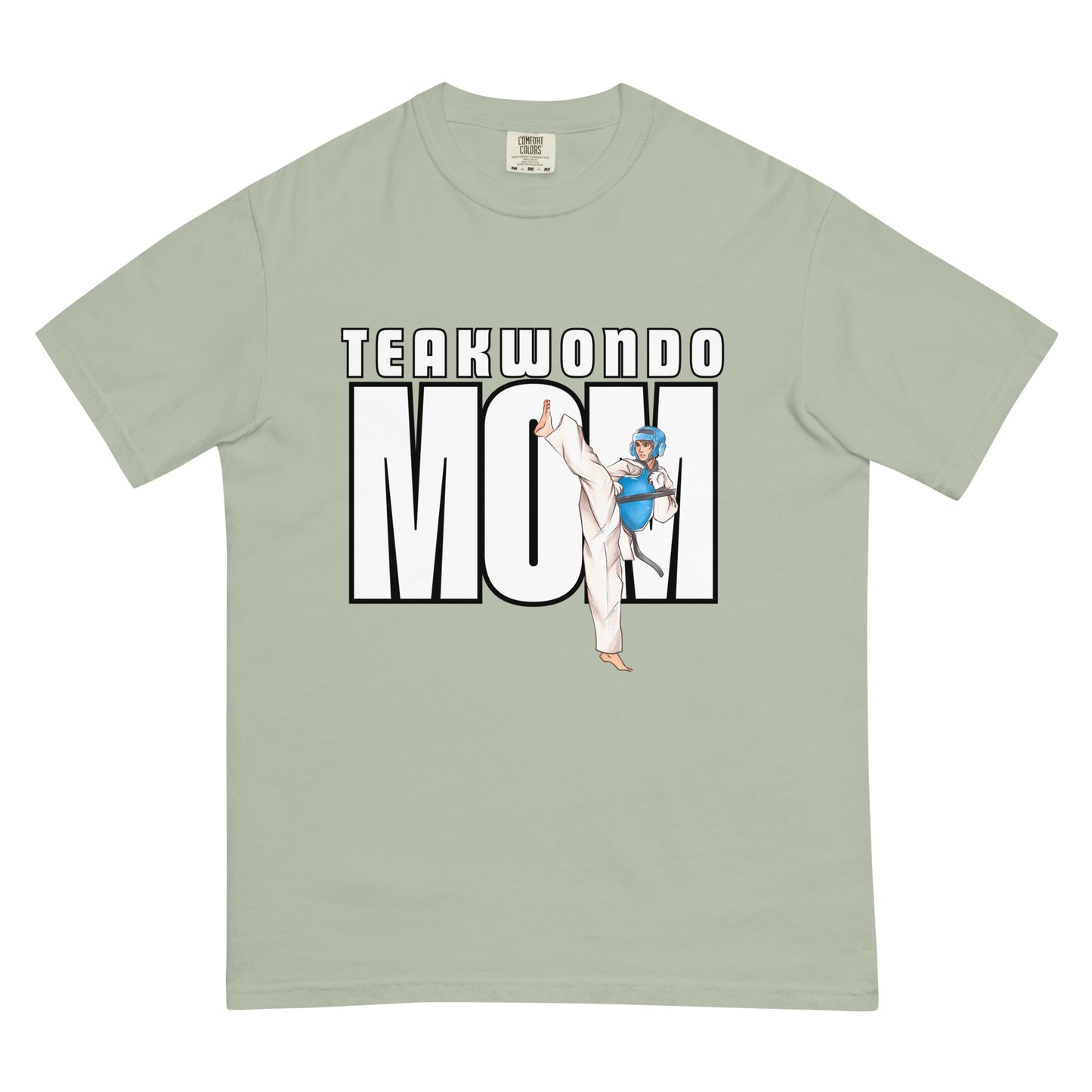 Taekwondo Mom garment-dyed heavyweight unisex t-shirt featuring bold martial arts mom design on durable 100% ring-spun cotton tee.