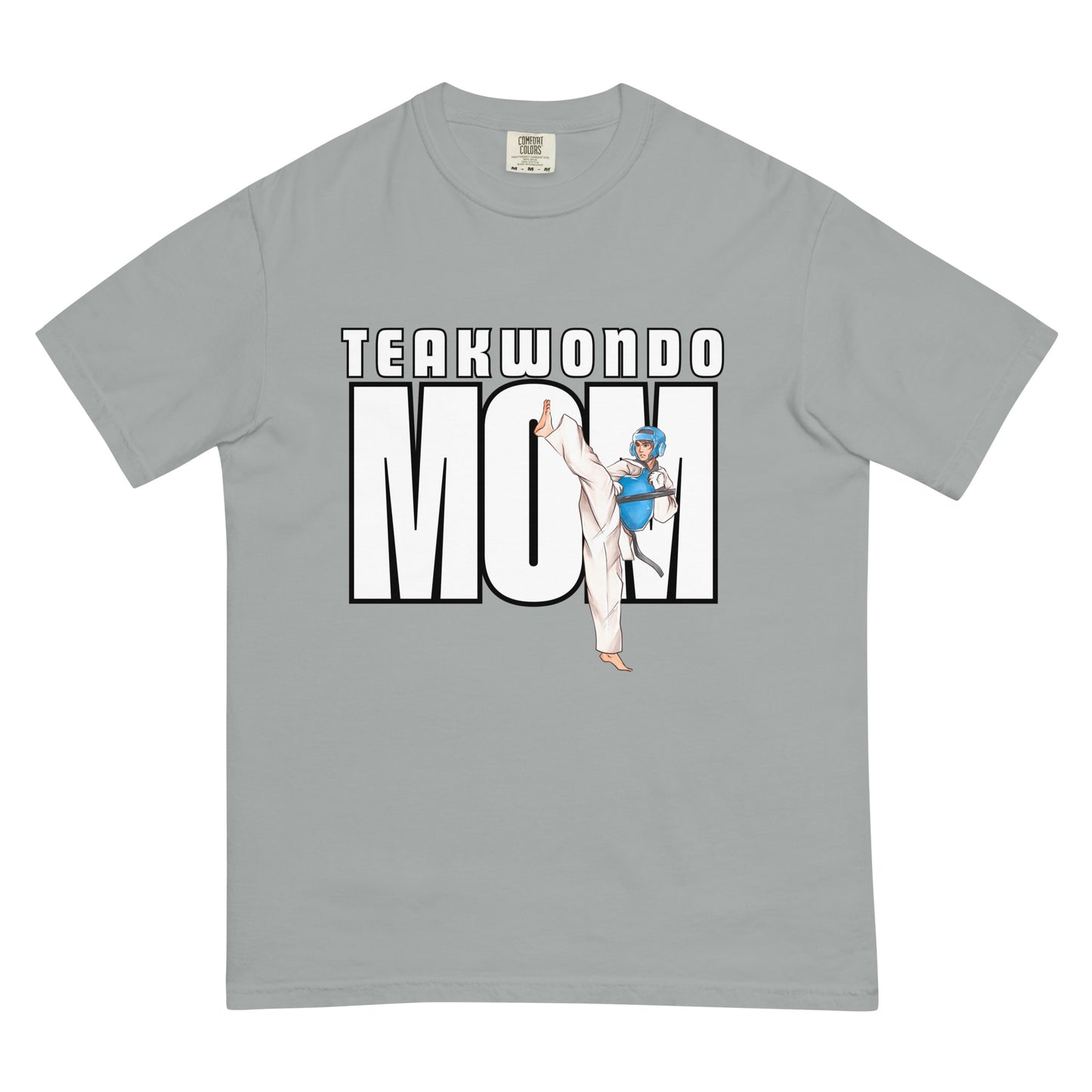 Taekwondo Mom garment-dyed heavyweight unisex t-shirt featuring bold martial arts mom design on durable 100% ring-spun cotton tee.