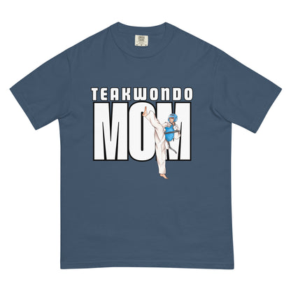 “Taekwondo MOM unisex heavyweight t-shirt in deep midnight blue, offering a dark, sleek martial-arts-inspired look.”