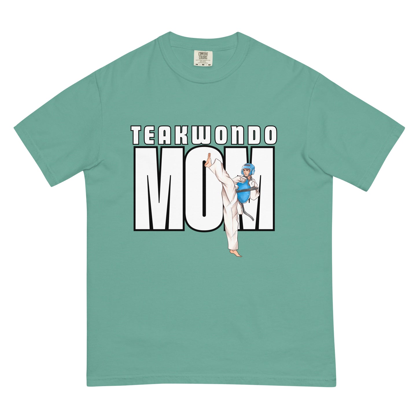 Taekwondo Mom garment-dyed heavyweight unisex t-shirt featuring bold martial arts mom design on durable 100% ring-spun cotton tee.