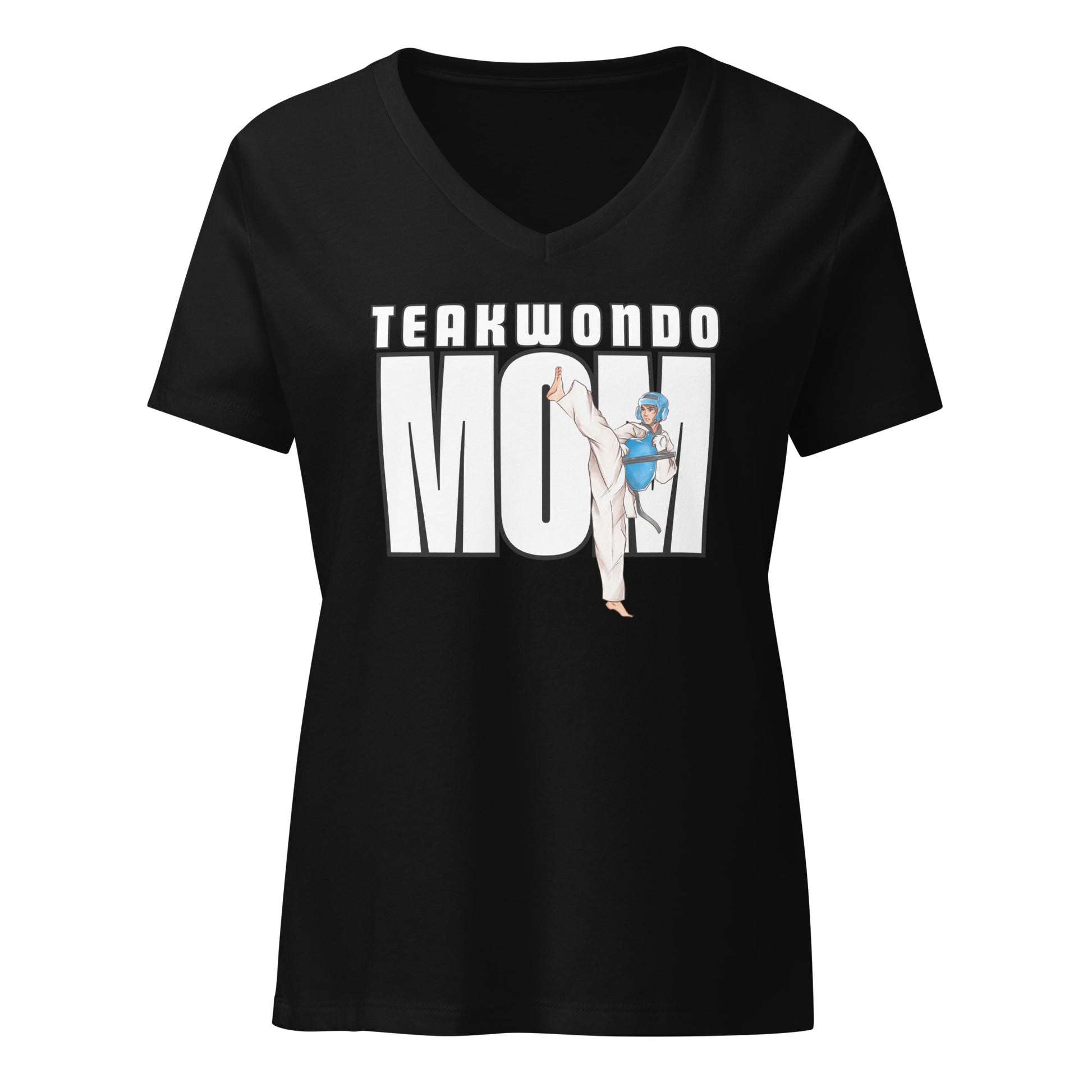 Taekwondo Mom V-Neck Tee – Solid Black